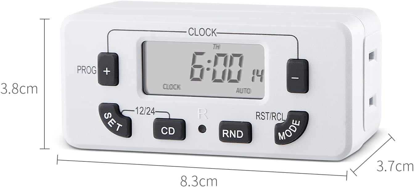 7 Day Programmable Digital Timer Outlet, Indoor Timer with Single Plug-in, Digital Light Timers for Lamp, Fan, Aquarium, 15A 1/2HP, 1 Pack