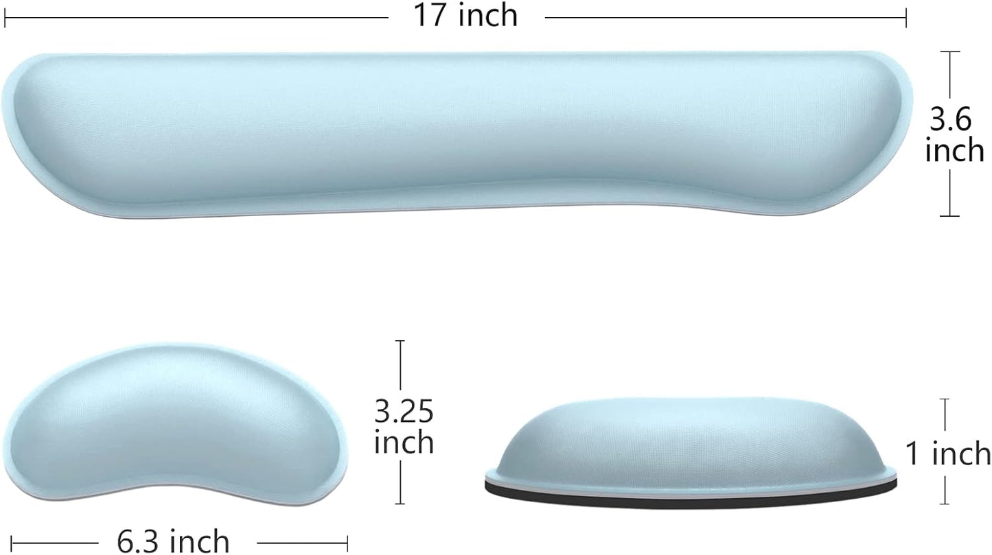 Dapesuom Enlarge Keyboard Wrist Rest, Memory Foam Wrist Cushion for Desk Mats Support, Cute Typing Pain Relief Keyboard Mouse Pad Rests Set with Non-Slip Base for Gaming Laptop Office, Sky Blue