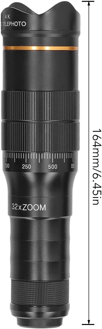 Portable 32X Phone Camera Lens HD Zoom Lens Clip On, Double Adjustment Eyepiece System, Large Aperture Objective Lens, Multiple Use Modes, Widely Applicable for Photo Video