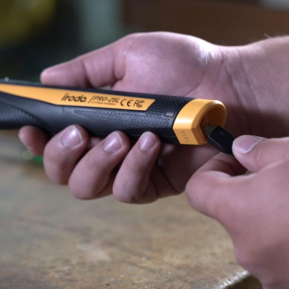 Iroda SolderPro 25LK Battery Soldering Iron Kit, Pro Grade 30W Type C USB Rechargeable Soldering Iron | 3200mAh Japanese Battery | LED Spotlight, With 3 Tips & Case