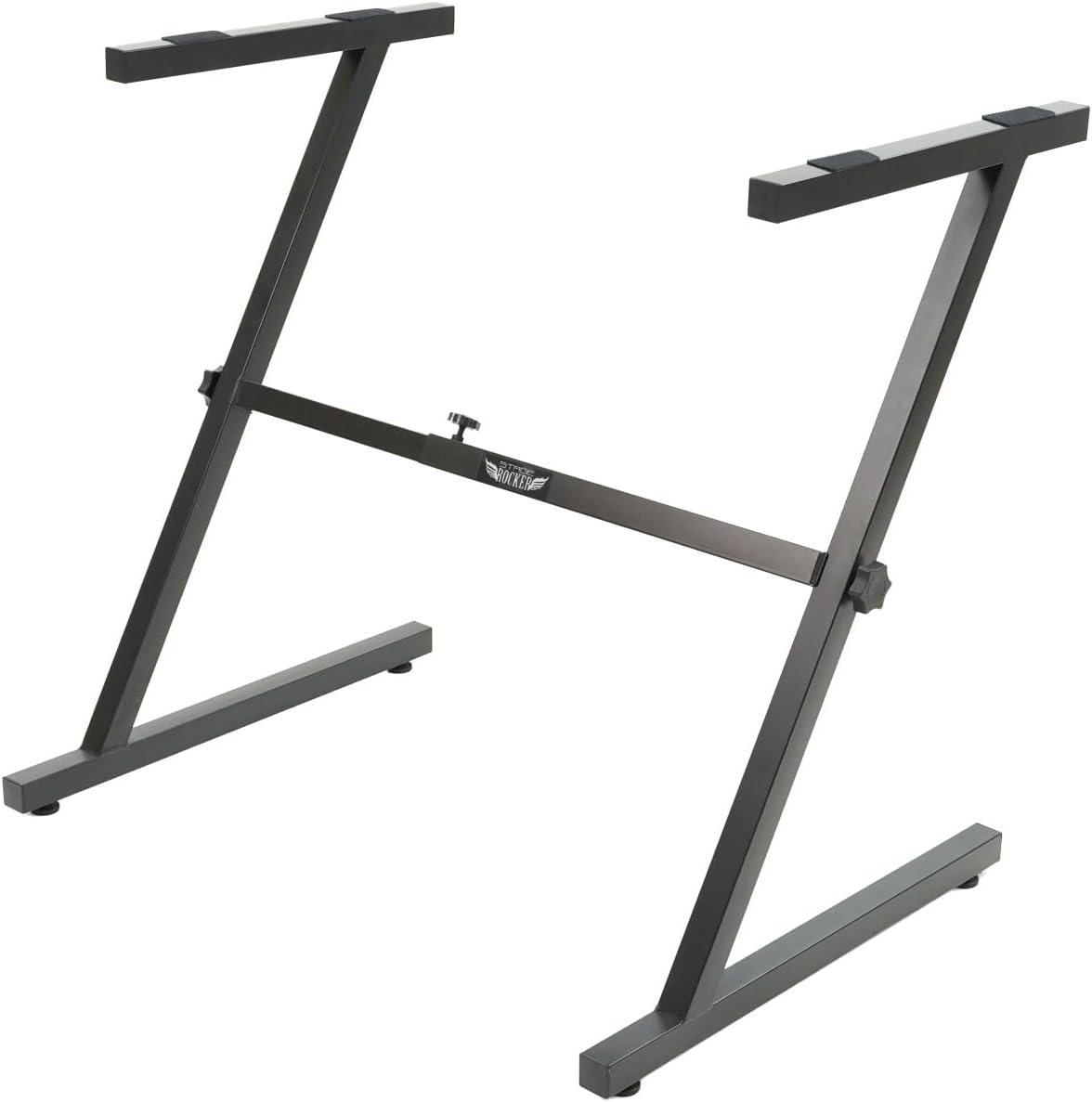 Stage Rocker Z-Style Keyboard Stand, Adjustable Width for 61/88 Key Keyboards, Sturdy & Durable Digital Piano Stand, Easy Storage, Sleek Black.