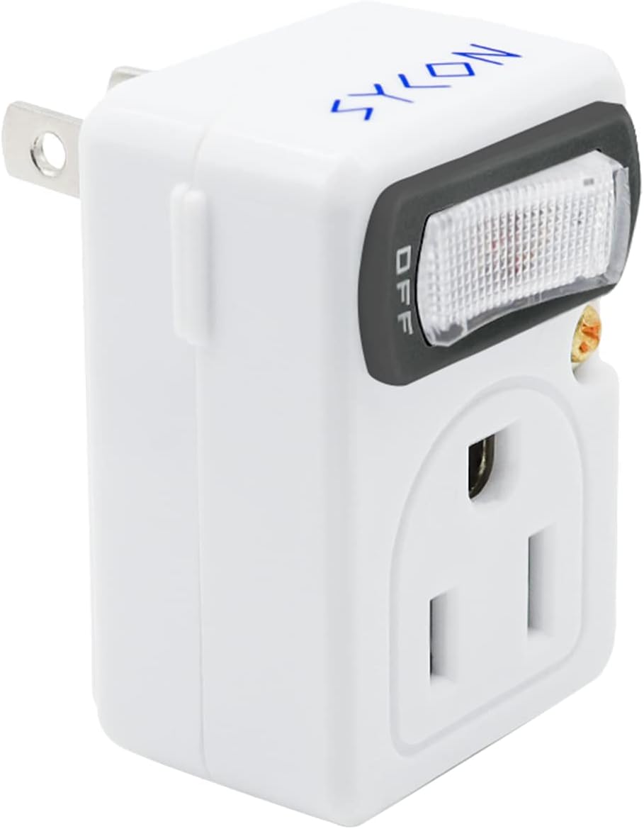 SYCON Adapter Outlet Extender with Night Light, Wall Outlet with Switch on off, Outlet Splitter with 2 Outlets