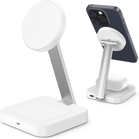 Wireless Charging Station for Magsafe Charger,Portable Wireless Charger for iPhone 16 15 14 13 12 Pro Max/AirPods Pro 4 3 2,Faster Magnetic Charger Stand,Foldable Travel Phone Holder Adjustable Angle
