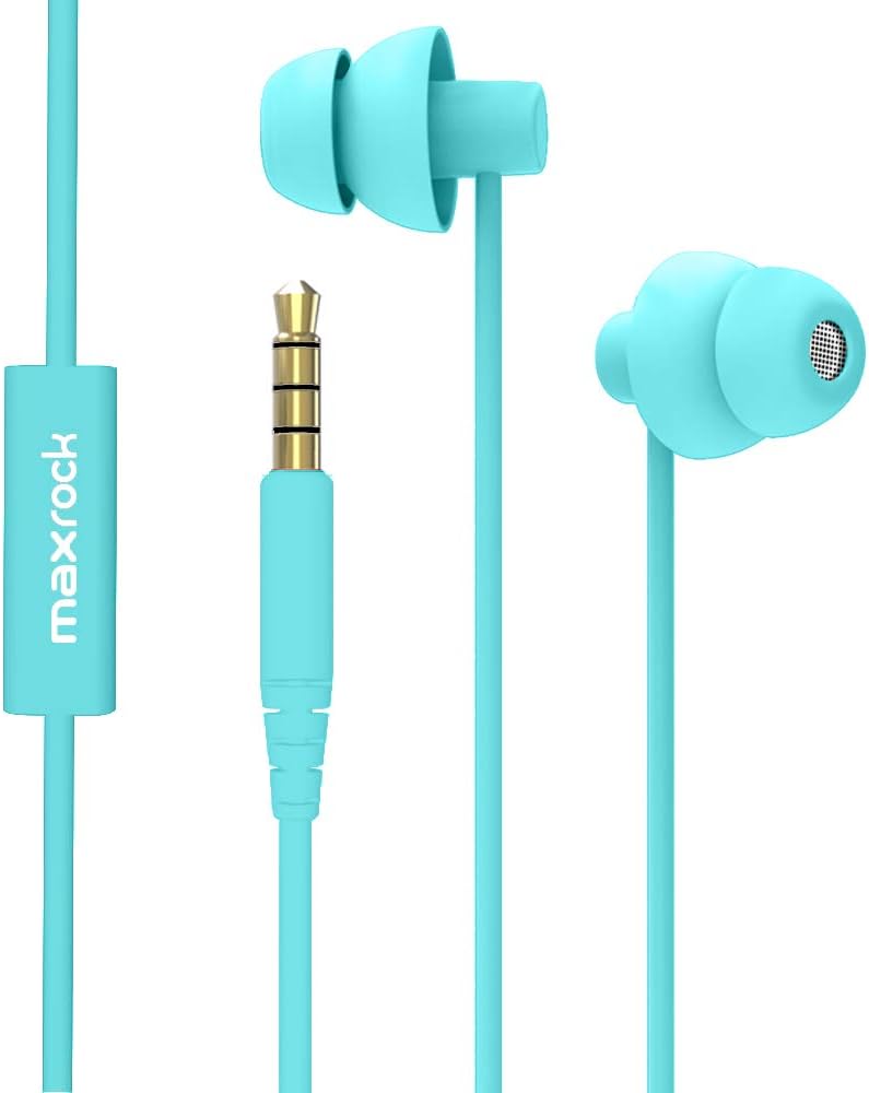 MAXROCK Sleep Earbuds,Ultra Soft Lightweight Sleep Earphones Headphones with Volume Control and Mic for Insomnia, Side Sleeper, Snoring, Air Travel, Meditation & Relaxation (Acid Blue)