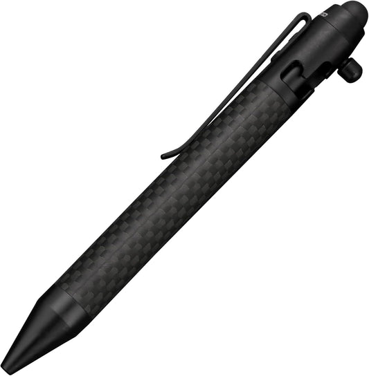 Cool Hand 4.9'' Carbon Fiber Bolt Action Pen Stylus for Touch Screen, Ballpoint Ink Refillable, Compact Size, Skelton Out Deep Pocket Clip for Easy Carring