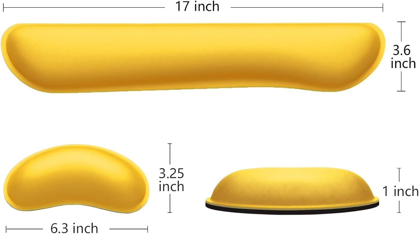 Dapesuom Enlarge Keyboard Wrist Rest, Memory Foam Wrist Cushion for Desk Mats Support, Cute Typing Pain Relief Keyboard Mouse Pad Rests Set with Non-Slip Base for Gaming Laptop Office, Apricot Yellow