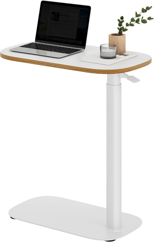 SANODESK Adjustable Overbed Bedside Table Pneumatic Adjustable Height Laptop Computer Standing Desk Cart with Tray, Hospital and Home Use(23.6" W x 13.8" D,White)