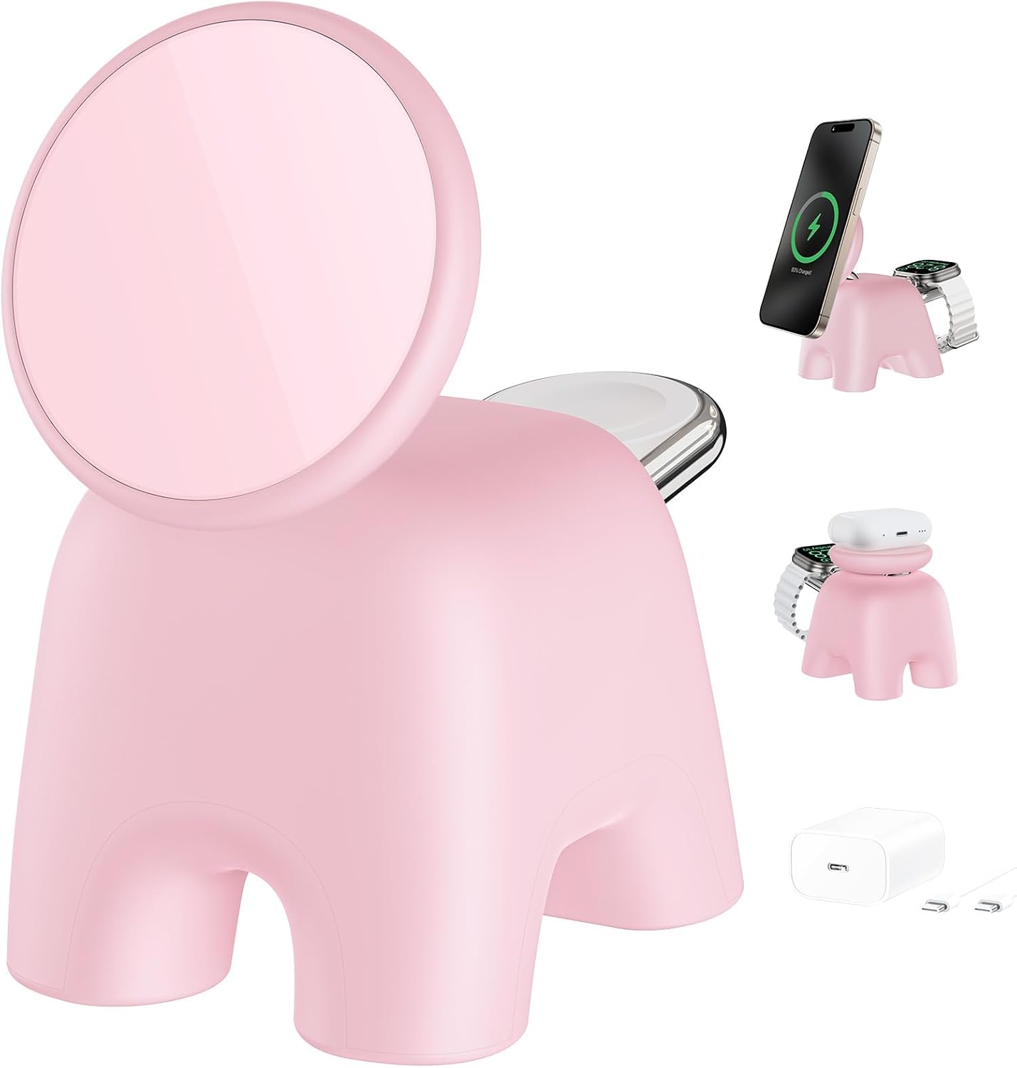 2025 Magnetic Wireless Charging Station, 15W Mag-Safe Charger Stand for iPhone 16 15 14 13 12 Pro Max, 5W for Apple Watch&Airpods, 2-in-1 Foldable Charger for Home/Office/Travel(with 30W Adapter)