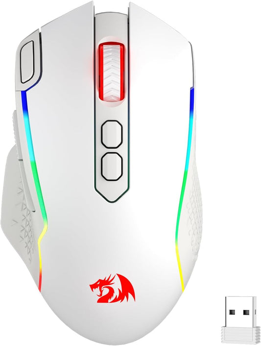 Redragon M810 Pro Wireless Gaming Mouse, 10000 DPI Wired/Wireless Mouse w/Rapid Fire Key, 8 Macro Buttons, 45-Hour Power Capacity and RGB Backlit for PC/Mac/Laptop