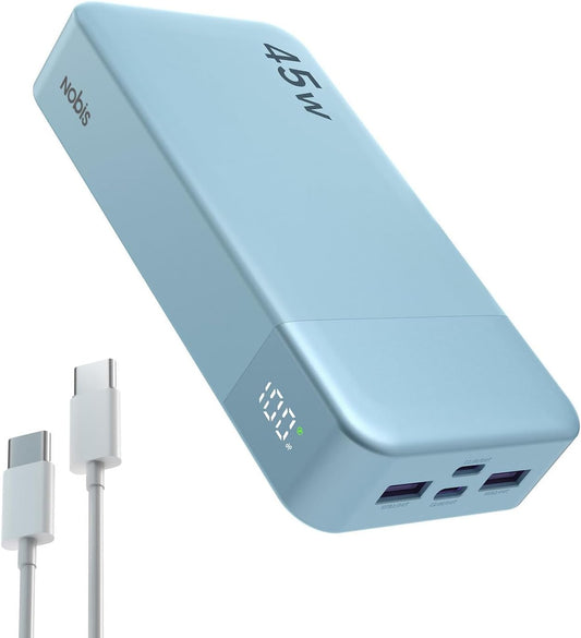 NOBIS Portable Charger, 20000mAh Power Bank, 45W Power Bank Fast Charging, Battery Pack with C to C Cable, Battery Bank with Digital Display for iPhone Android Laptop etc(Blue)
