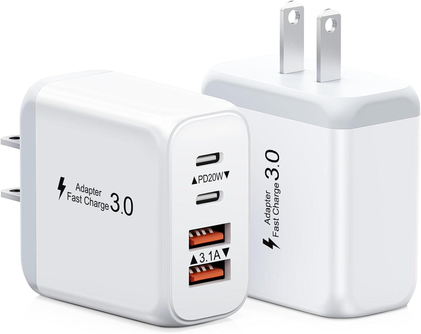 40W USB C Charger Block, 2 Pack 4-Ports Type C Fast Charging Cubes PD USBC Wall Plug+QC 3.0 USB A, Multiple USB C Charger for iPhone 16/15/14/13/12/11 Pro Max/XS, Samsung Galaxy, iPad, Tablet, Pixel