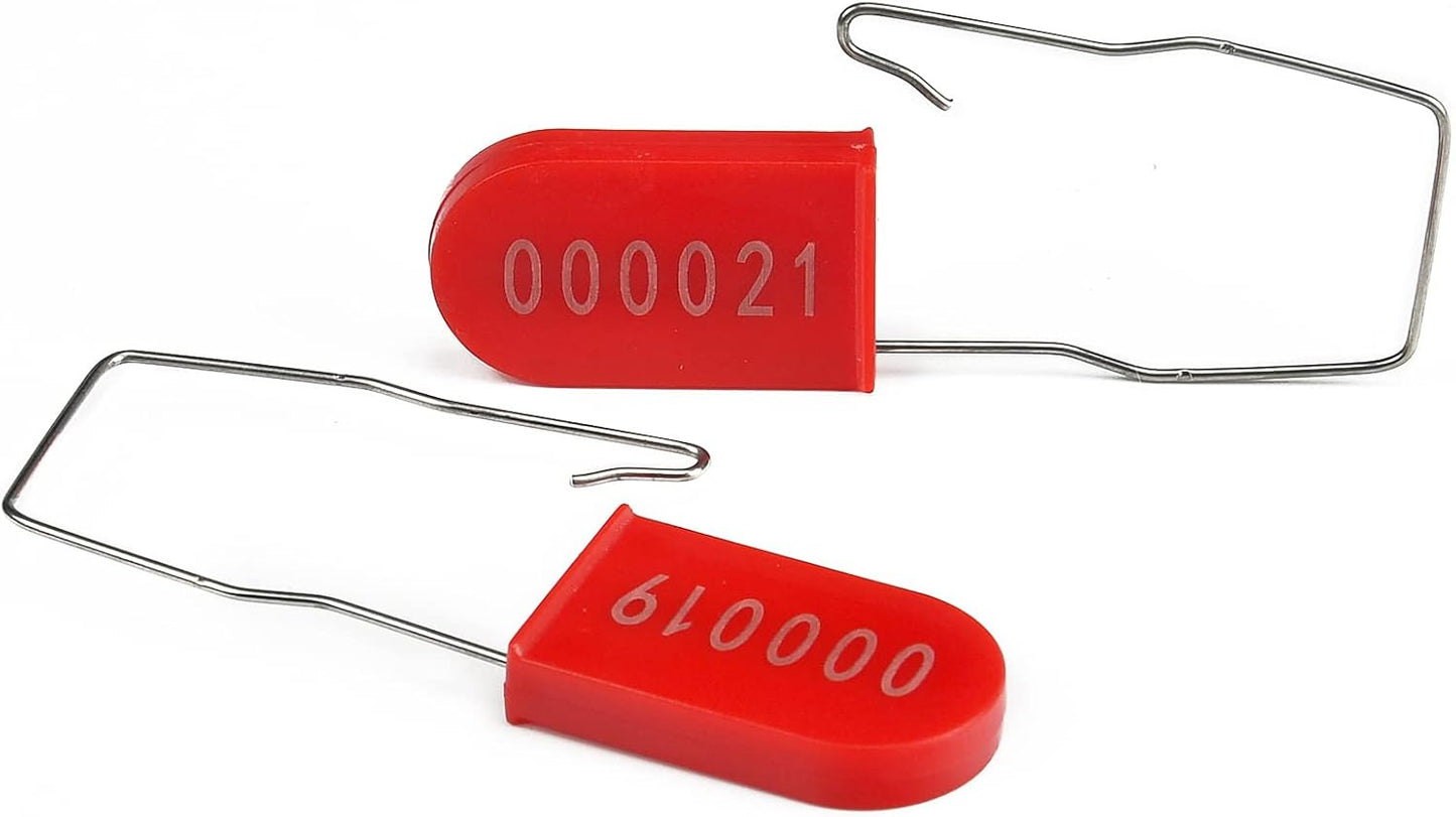 100PCS Plastic Padlock Security Seals Metal Wire Padlocks Electric Meter Seal Disposable Anti-Tamper Lock Numbered Anti Tamper Tag Hasps Red