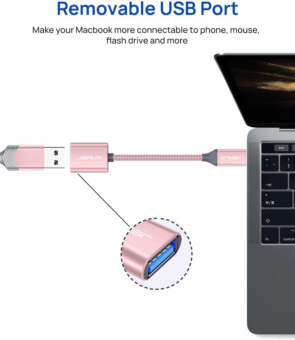 JSAUX USB C to USB 3.0 Adapter [2 Pack], Type C Male to USB Female OTG Cable Compatible with MacBook Pro/Air, iPhone 16 Pro Max/16 Plus/16e/16/15, Samsung Galaxy S25/S24/S23S/22-Pink