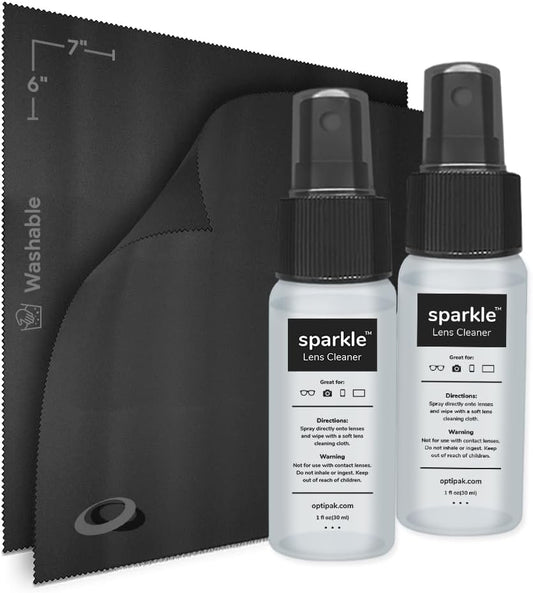 Sparkle Anti-Reflective Lens Cleaner Spray kit | (2) 1oz Glasses Cleaner Spray + (2) Microfiber Cloth for Eyeglasses, Sunglasses, Lenses, Screens and Camera Cleaning Kit (4 Piece Set)