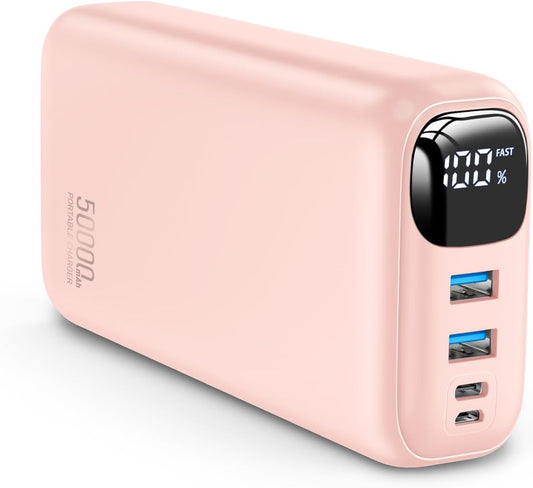 Portable Charger 50000mAh Power Bank - 22.5W Fast Charging External Battery Pack, LED Display USB-C Portable Cell Phone Charger for iPhone 16/15/14/13 Pro, Android, Samsung Galaxy, Etc(Pink)