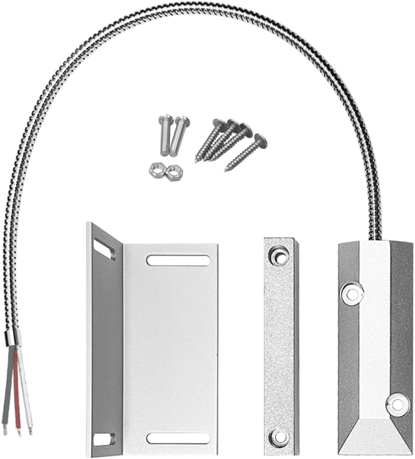 NO&NC 3 Wires Magnetic Garage Door Contacts Heavy Duty Alarm Switch Sensor for Roller Shutter with Adjustable Bracket