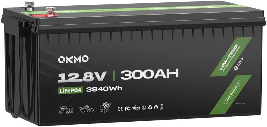 OKMO 12V 300Ah LiFePO4 Lithium Battery 150A BMS 3840Wh Rechargeable Battery for Solar Systerm,RV,Camping,Battery Backup,Marine and Home Energy Storage