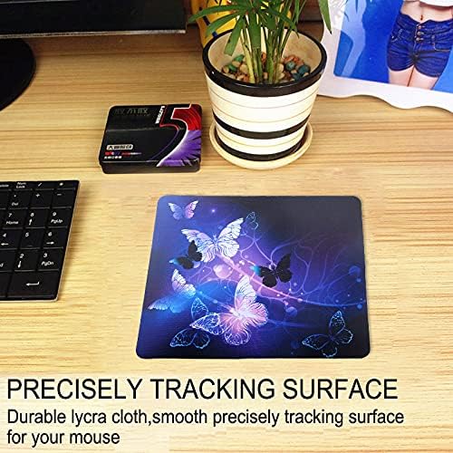 Mouse Pad, Gaming Mouse Pad, Non-Slip Rubber Base Mouse Mat with Designs for Laptop, Computer & Office, 9.5 x 7.9 x 0.12 inches (Purple Butterflies)