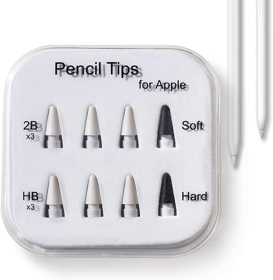 Pencil Tips Soft Wear-Resistant Damping Pen Tip for Apple Replacement 2B Stylus Fine Nib Compatible with iPad Air Mini Pro Apple Pencil 1st Gen & 2nd Generation - 6+2 Packs