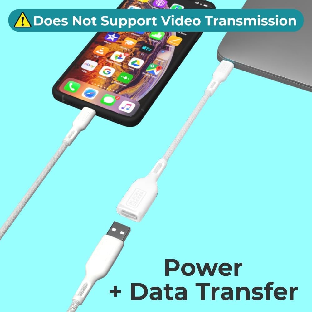 BLACK+DECKER USB C to USB A Adapter, USB C Male to USB Female Adapter Nylon Braid, Type C OTG Cable Compatible w/iPhone 16 15 Pro, MacBook Pro 2022/Air/Mini, iPad—2 Pack, 3" (White)