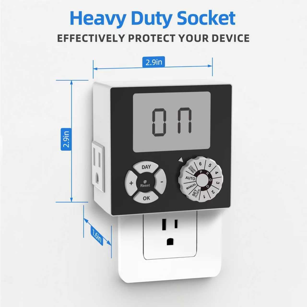 TiFFCOFiO Indoor Mechanical Outlet Timer, 3 Prong Timers for Electrical Outlets, 24-Hour Programmable Plug in Light Timer, ETL Listed (Digital, 1 Pack)