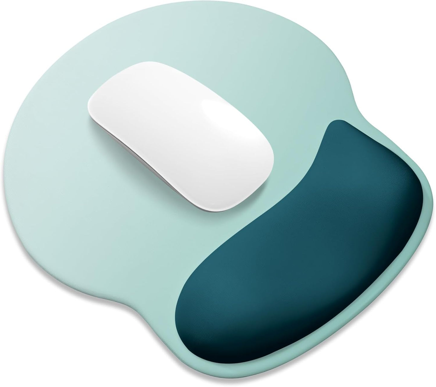 ITNRSIIET Ergonomic Mouse Pad with Wider Memory Foam Wrist Rest +17% - Curved Cushion Reduces Pressure 20%, Pain Relief, Non-Slip, Smooth, Cute Colors, 9.85 x 9 in, Light Green to White