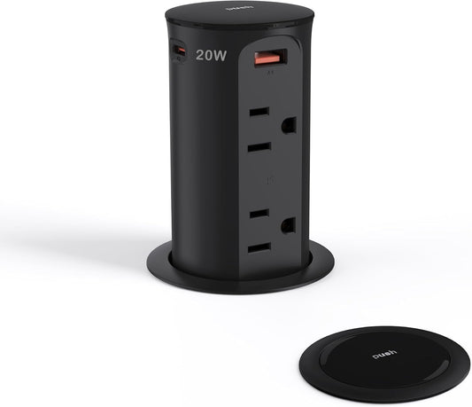 Pop up Outlet for Countertop,2.5 Inch Hole Desktop Power Grommet,Recessed Power Strip,20W USB C Fast Charging,4 Outlets 4 USB Ports,15Amp Tamper Resistant Receptacle for Home,Kitchen,Office Black