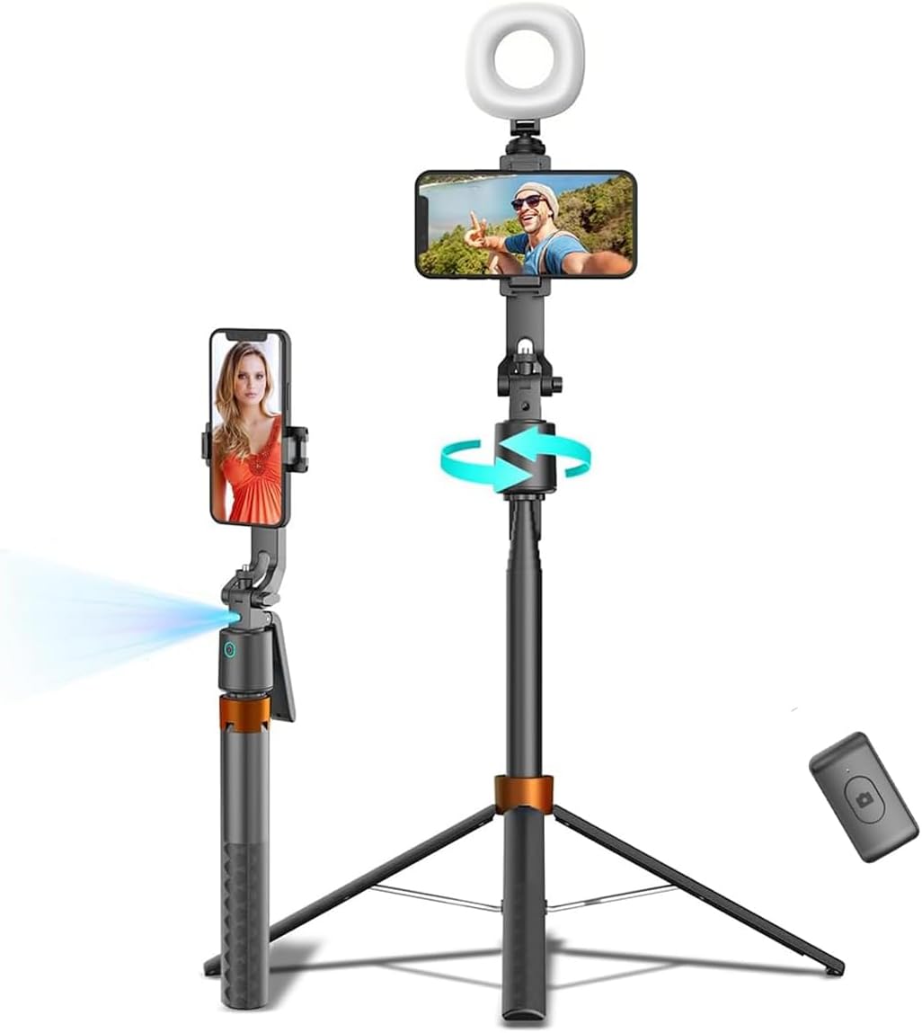 Auto Face Tracking Phone Holder, 360° Rotation Phone Tripod with Wireless Remote and Phone Holder, Selfie Stick Tripod for iPhone、Android Phone, Applied to YouTube, Vlog/TIK Tok