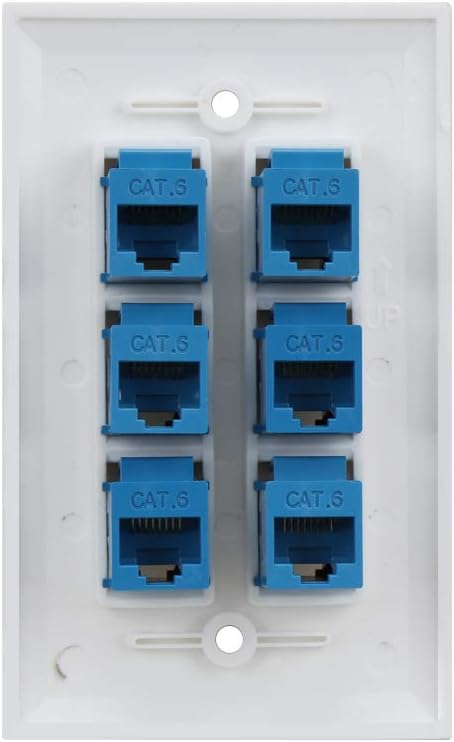 Cat 6 Ethernet Wall Plate 6 Port,Ethernet Wall Plate Female-Female Removable Compatible with Cat7/6/6e/5/5e Ethernet Devices -Blue