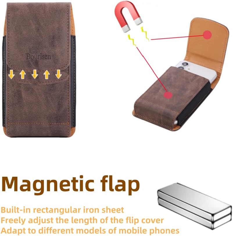 Phone Holster Pouch Case Belt Clip Loops Card Slot for Man iPhone12 13 14 15 16 17,11 12 13 14 15 16 17pro,17Air/Samsung S25 S24 S23 S22 S21 S20/LG/Moto (Brown&Yellow, L(6.1" x3.2''x0.8))