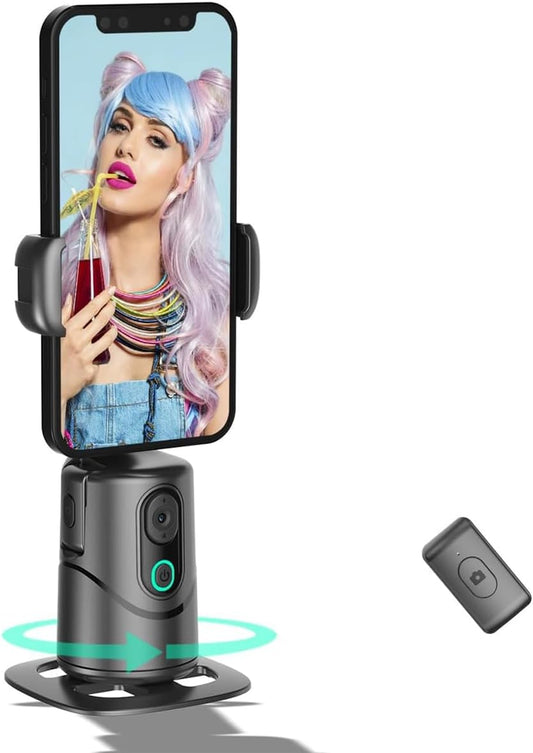 Auto Face Tracking Phone Holder,No App Required,360° Rotation Phone Camera Stand with Remote and Gesture Control, Smart Shooting Tripod for Vlog/TIK Tok Live Streaming YouTube Video Recording