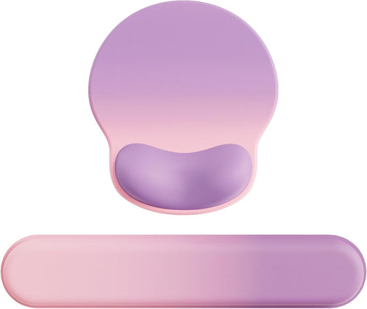 Ergonomic Mouse Pad Wrist Support Set, Memory Foam Keyboard Wrist Rest Set, Keyboard Pad, Non-Slip Base Mousepad(Gradient Pink Purple Set)