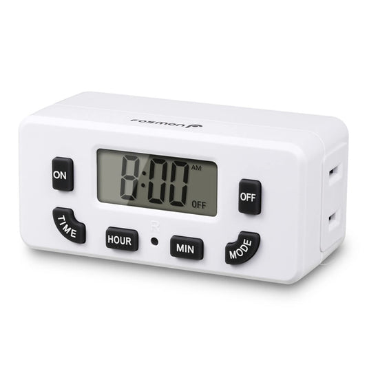 Fosmon Digital Timer for Electrical Outlets, Indoor 24 Hour Light Timer Programmable, Mini Plug in Outlet for Lamps, Fans, Grow Lights, 2 On/Off Programs, 15A/1875W, ETL Listed
