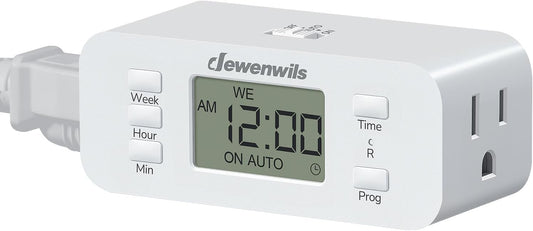 DEWENWILS 7 Day Heavy Duty Timers for Electrical Outlets, Dual Outlet Digital Timer, 3 Prong Programmable Light Timer for Indoor Lamp, Light, Fan, Pets, Home, Kitchen, Office, 125V 60Hz, 1 Pack