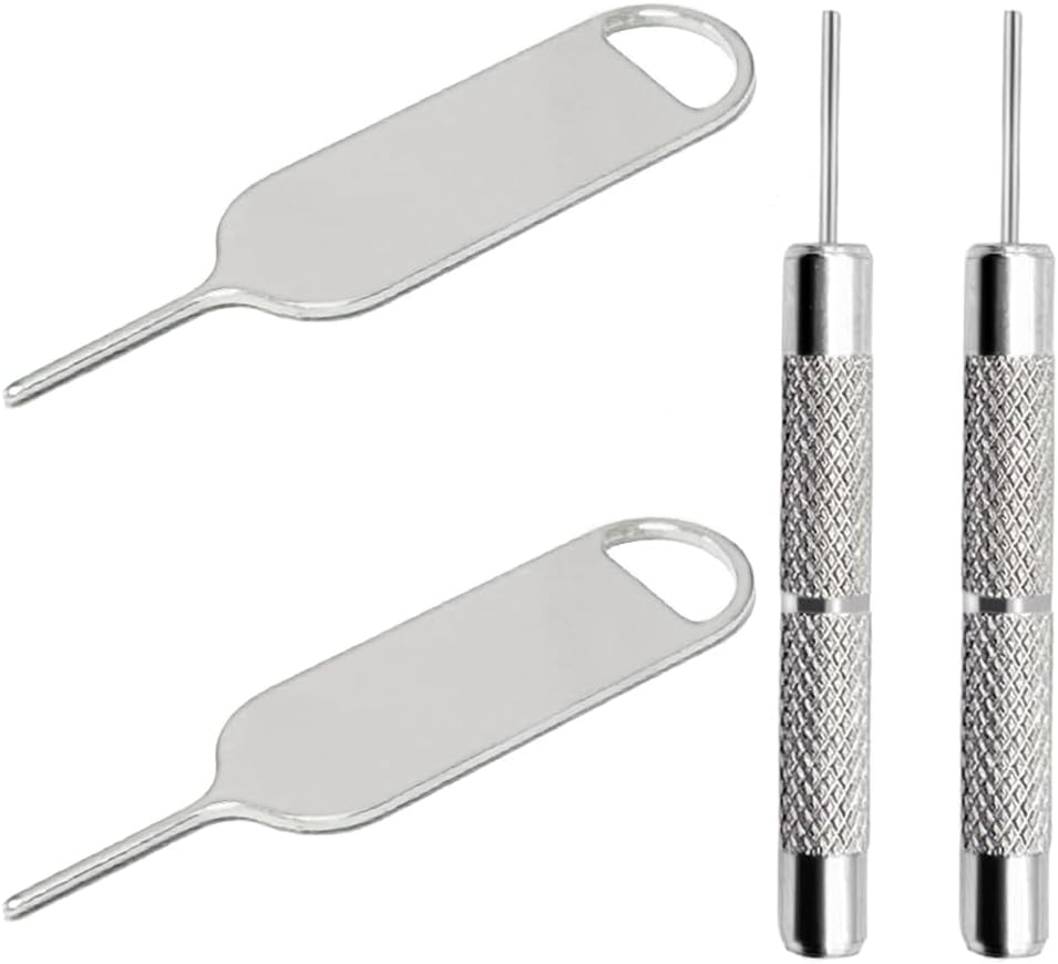 4 Pcs SIM Card Removal Openning Tool Tray Eject Pins Needle Opener Ejector Compatible with All iPhone Apple iPad HTC Samsung Galaxy Cell Phone Smartphone Watchchain Link Remover (Style B)