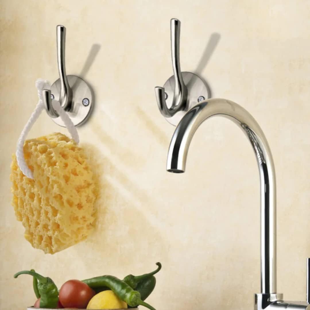 4 Pack Brushed Nickel Coat Hooks - Silver Robe & Towel Hooks for Bathrooms & Kitchen