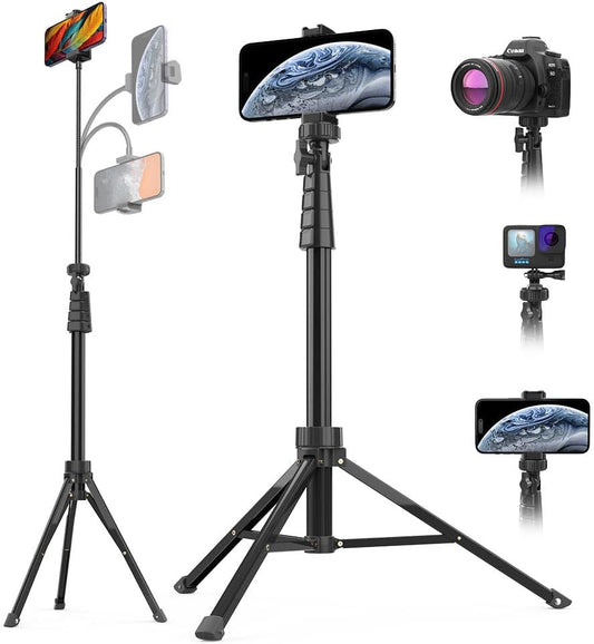 Aureday 88’’ Flexible Phone Tripod with 14.95’’ Gooseneck, Remote and Phone Holder, Overhead Cell Phone Stand＆Selfie Stick for Video Recording, Compatible with iPhone Android Phone, Camera