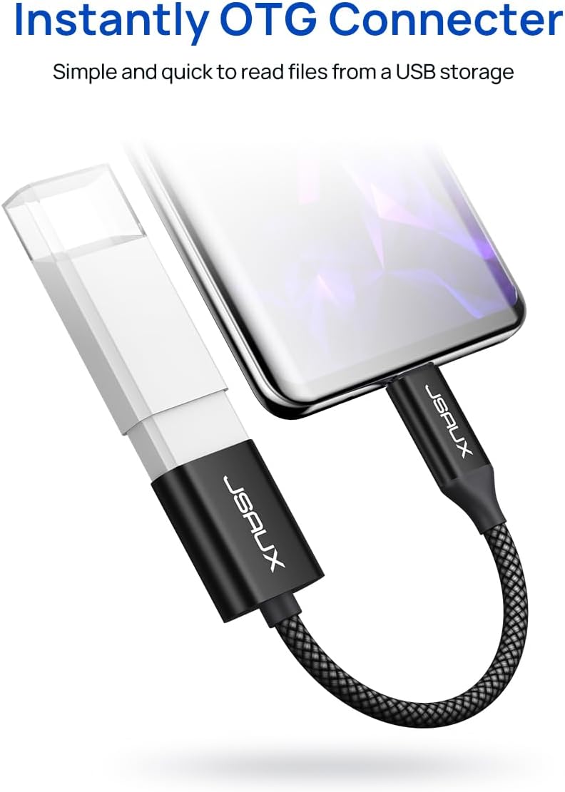 JSAUX USB C to USB 3.0 Adapter [2 Pack], Type C Male to USB Female OTG Cable Compatible with MacBook Pro/Air, iPhone 16 Pro Max/16 Plus/16e/16/15, Samsung Galaxy S25/S24/S23S/22-Black
