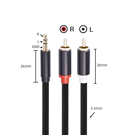 (16.5 FT / 1 Pack) 3.5mm to RCA Cable,3.5mm Male to 2RCA Male Audio Stereo Cable for Smartphones, MP3, Tablets, Speakers, HDTV