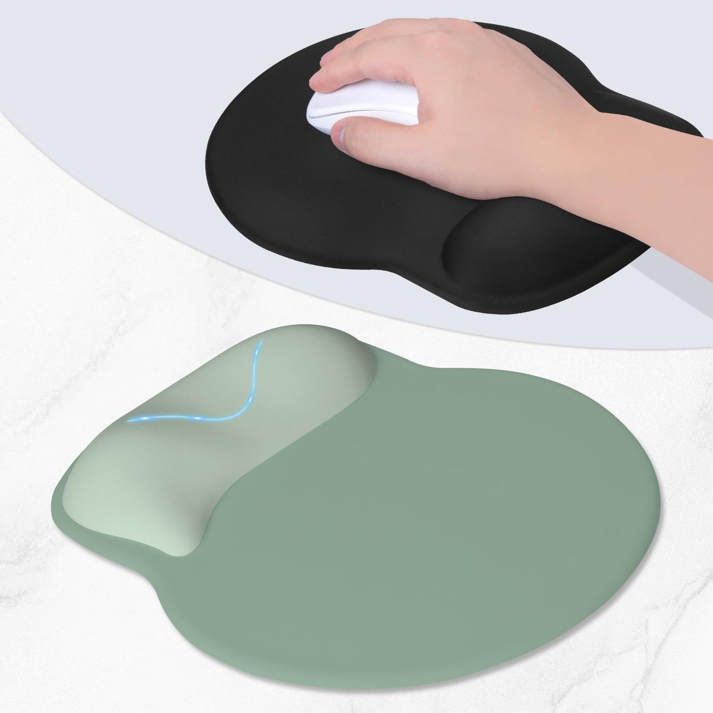 ITNRSIIET Ergonomic Mouse Pad with Wider Memory Foam Wrist Rest +17%, Curved Cushion Reduces Pressure 20%, Pain Relief, Non-Slip, Smooth, Cute Color Desk Accessory, 9.85 x 9 inch, Sage Mint Gradient