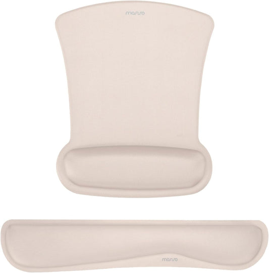 MOSISO Wrist Rest Support for Mouse Pad & Keyboard Set, Ergonomic Mousepad Non-Slip Base Home/Office Pain Relief & Easy Typing Cushion with Neoprene Cloth & Raised Memory Foam, Apricot