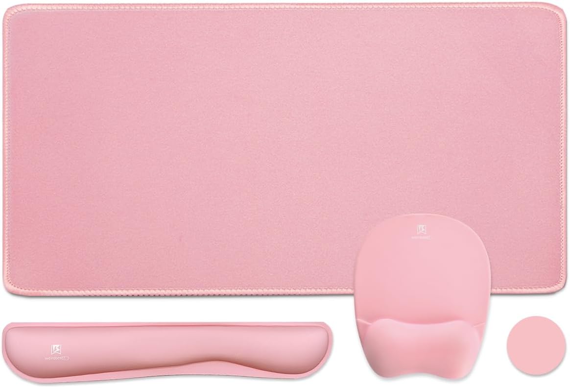 WB WEIRDBEAST Keyboard Wrist Rest Large Mouse Pad Wrist Support for Computer, 4 in 1 Memory Foam Keyboard Pad Desk Mat Ergonomic Hand Rest Wrist Cushion for Home Office Gaming-Pink
