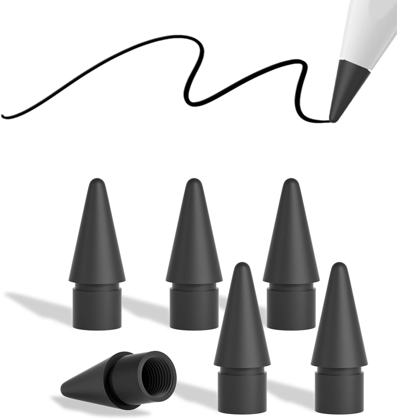 Replacement Pencil Tips for Apple Pencil Pro, Pen Tips for Apple Pencil 2nd Gen/1st Gen/USB-C, Wear-Resisting Pencil Nibs with Storage Box, Pen Nibs Set Compatible with Apple Pen (6 Pack, Black)