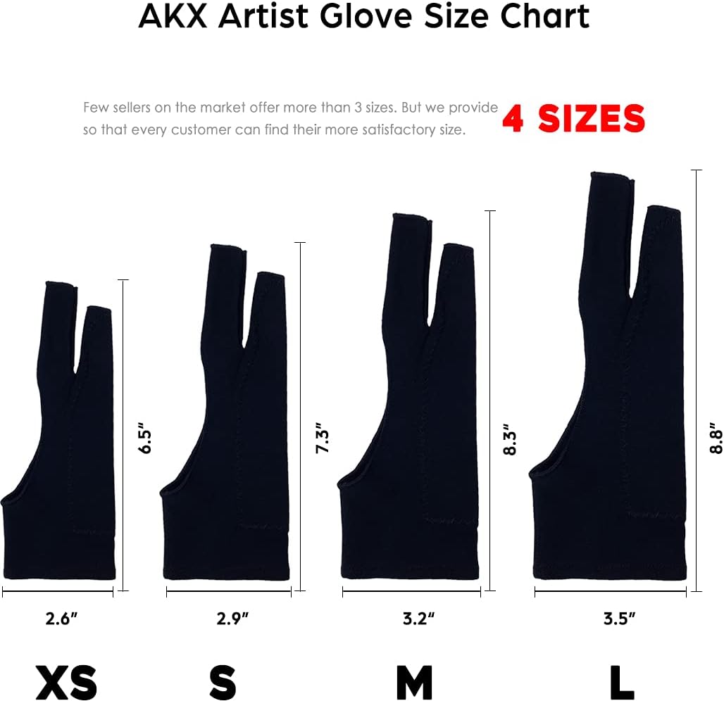 AKX Artist Glove -Palm Rejection Drawing Glove for Graphic Tablet, 2 Fingerless, Left and Right Hand, Black,2 Pack,AK-020