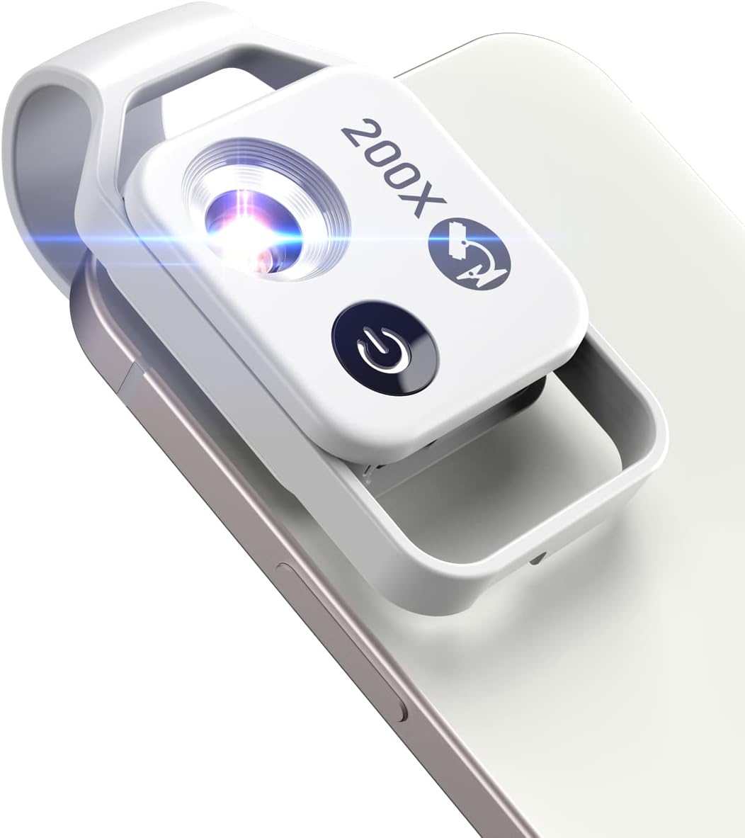 Phone Microscope with CPL Lens/LED Light,200X Pocket Microscope with Universal Phone Clip Compatible with iPhone/Andriod Phone-The Best Portable Microscope to Enjoy Microworld for Kids and Adults