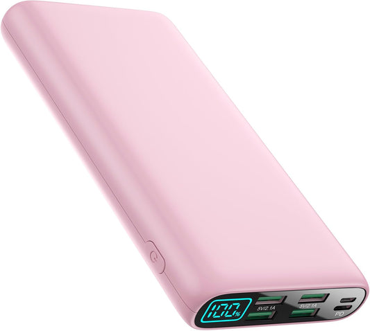 Portable Charger 38800mAh,LCD Display Power Bank,5 USB Outputs Battery Pack Backup,USB-C in&out Dual Input Phone Charging Compatible with iPhone 16/15/14/13 Pro,Android Samsung Galaxy Pixel Nexus-Pink