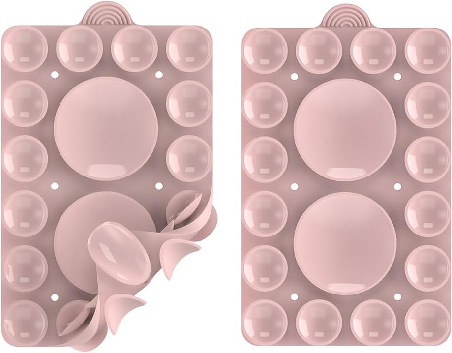 Double Sided Silicone Suction Phone Holder Mount,Compatible with iPhone and Android Cases Hands-Free Mirror Shower Phone Mount Strong Grip Holder (Light Pink, Double Sided 2PCS)