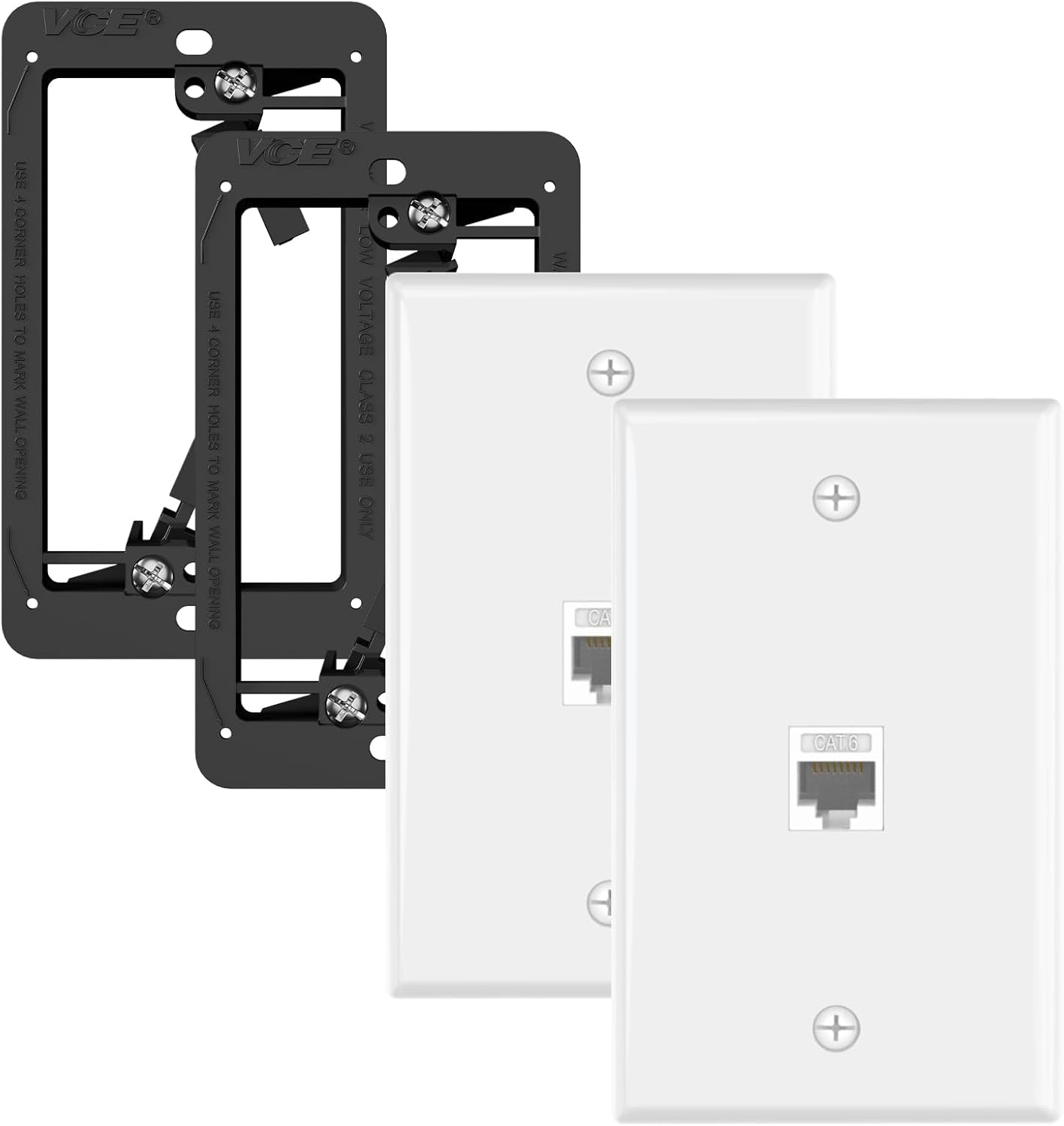VCE Ethernet Wall Plate (UL-Listed), 1-Port CAT6 Wall Plate and Jack, RJ45 Keystone Wall Outlet with Single Gang Low Voltage Mounting Bracket, White 2-Pack