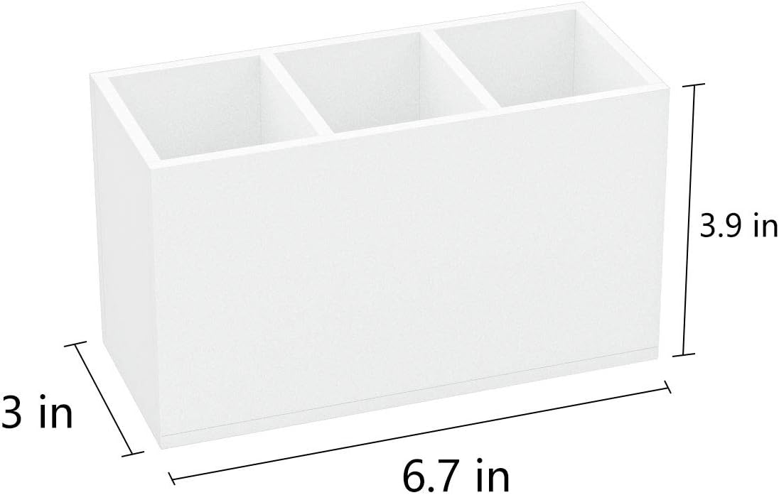 NIUBEE Acrylic Pen Holder 3 Compartments, White Pencil Organizer Cup for Countertop Desk Accessory Storage
