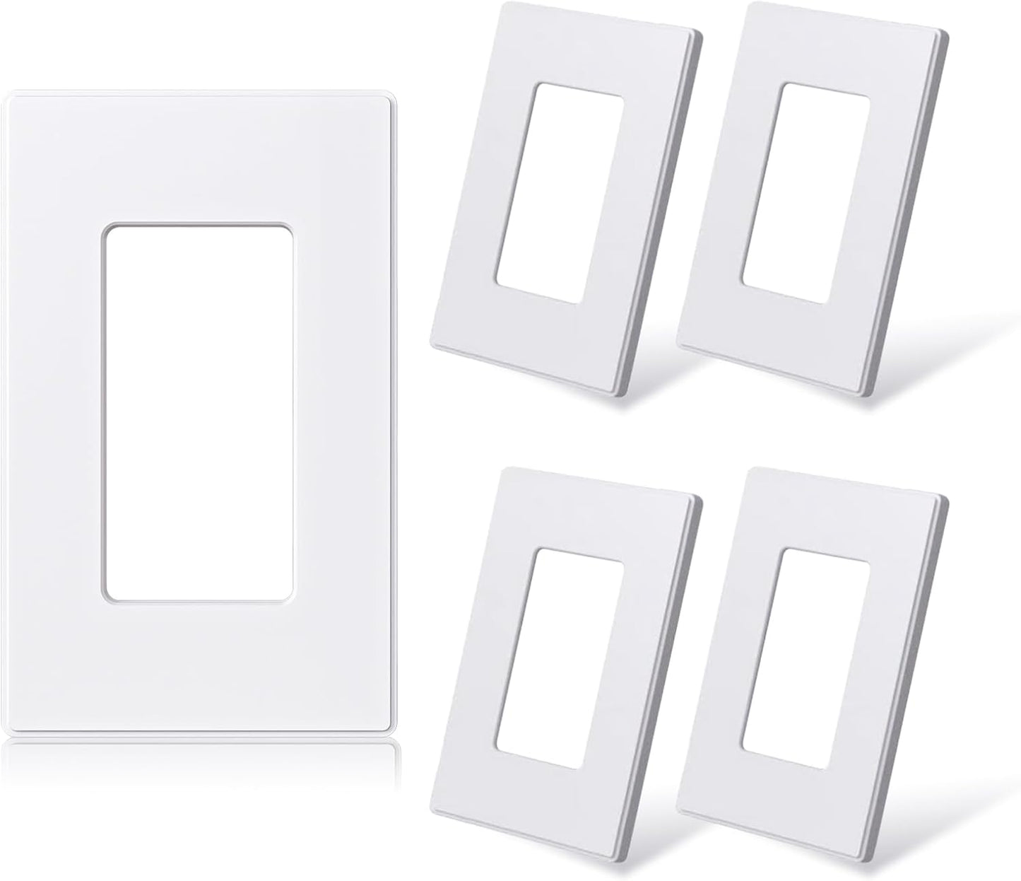 ELEGRP Matte White 1-Gang Screwless Decorative Wall Plates, Standard Size Unbreakable Thermoplastic Faceplate Cover for Decorator Receptacle Outlet Switch, UL Listed (5 Pack)